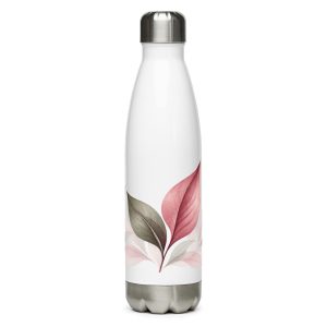In My Own Season 17 oz stainless steel water bottle with a rose and sage leaf wrap, front view