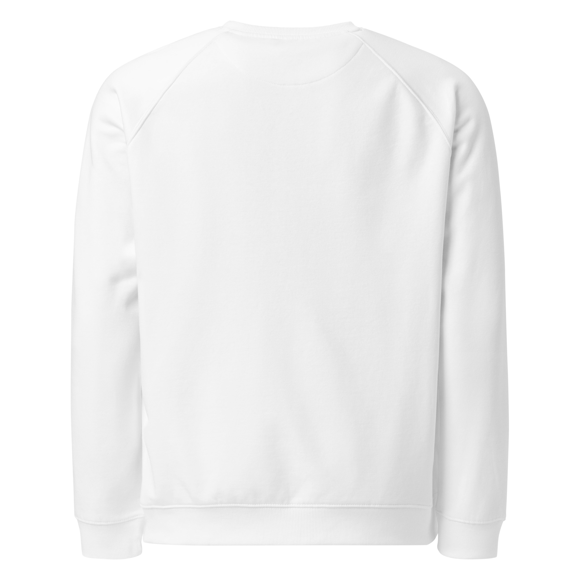 In My Own Season organic raglan sweatshirt in white with a rose and sage botanical wreath, back view
