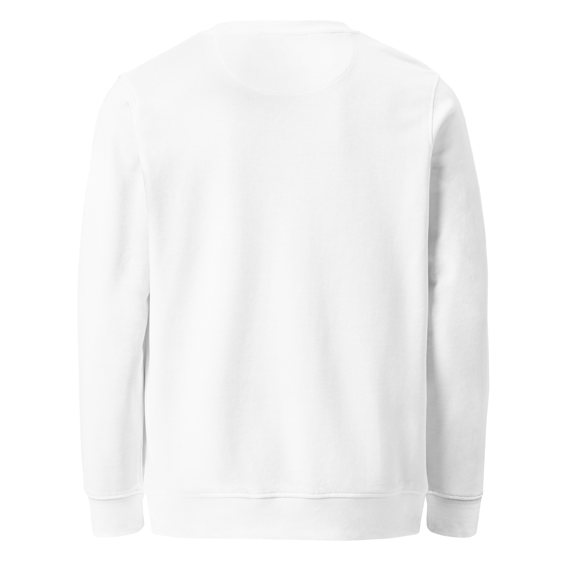 In My Own Season organic crewneck sweatshirt in white with a rose and sage botanical wreath, back view