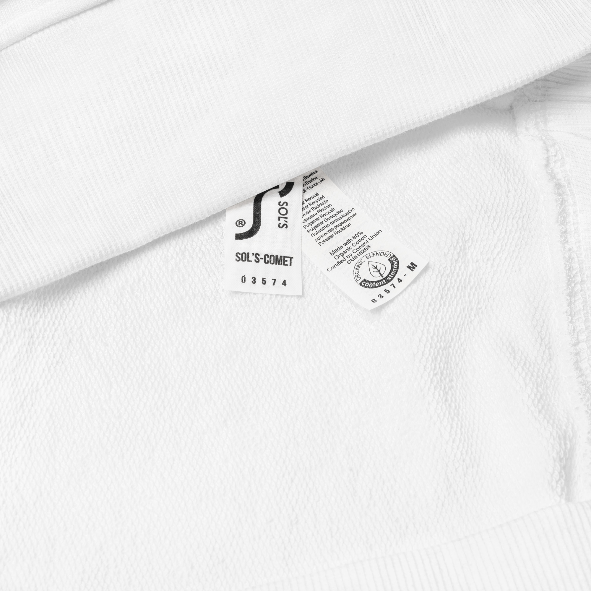 In My Own Season organic crewneck sweatshirt in white with a rose and sage botanical wreath